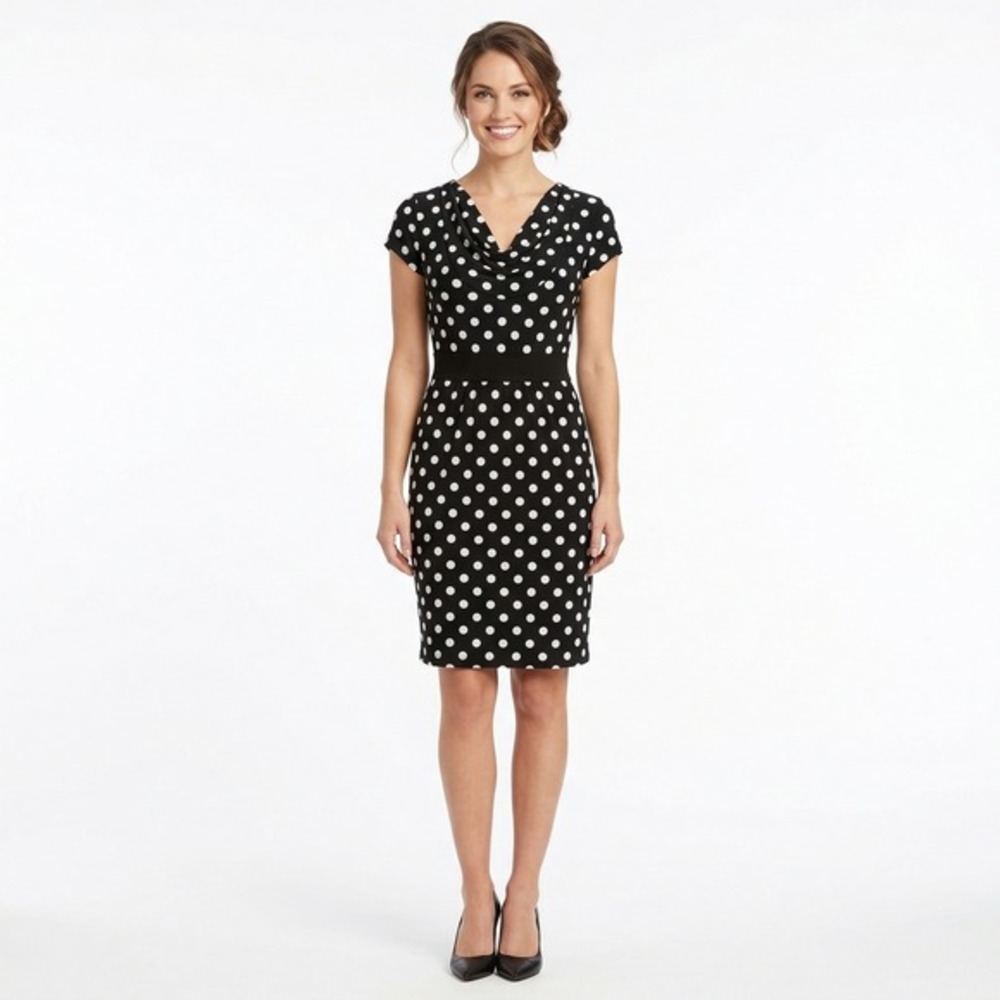 Maurices‎ Women Black White Polka Dot Cowl Neck Sheath Dress Size L T150-A604